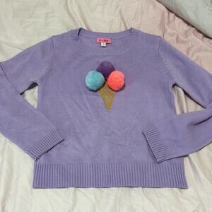 V+Me S 7/8 lavender ice cream cone sweater embroidered cone 3D pom scoops nwot